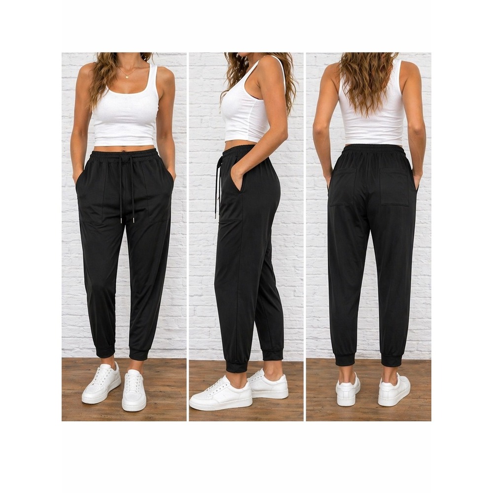 Lou & Grey Black‎ Joggers  Large Ankle Length Athleisure Minimalist Lounge Pants